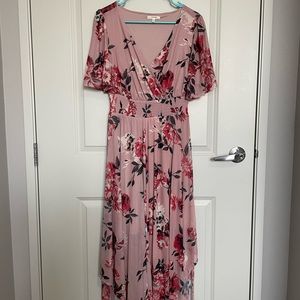 Maurice’s pink floral short sleeve maxi dress. Size small.